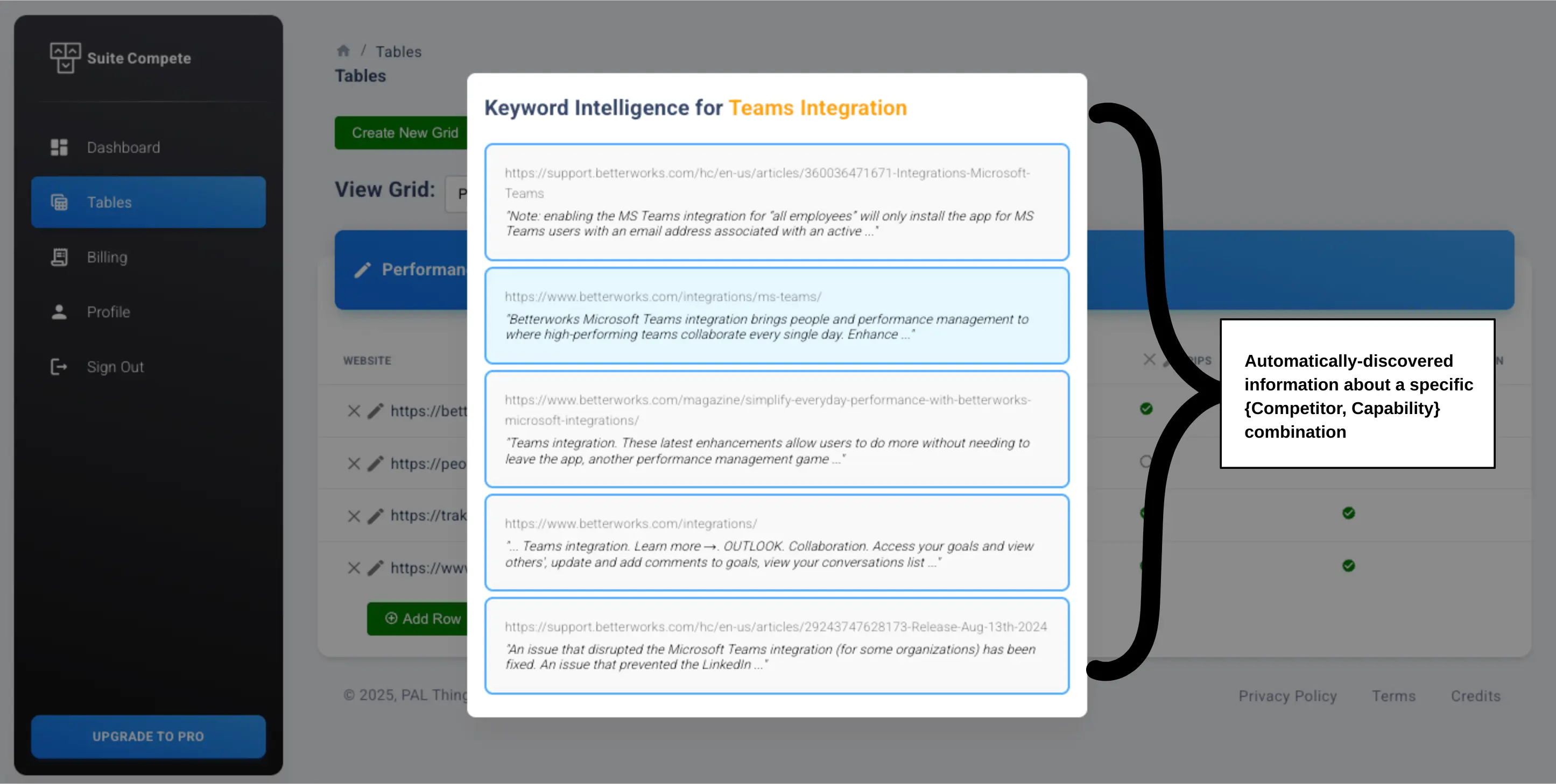 Evidence Gathered for a Particular Competitor/Capability Cell